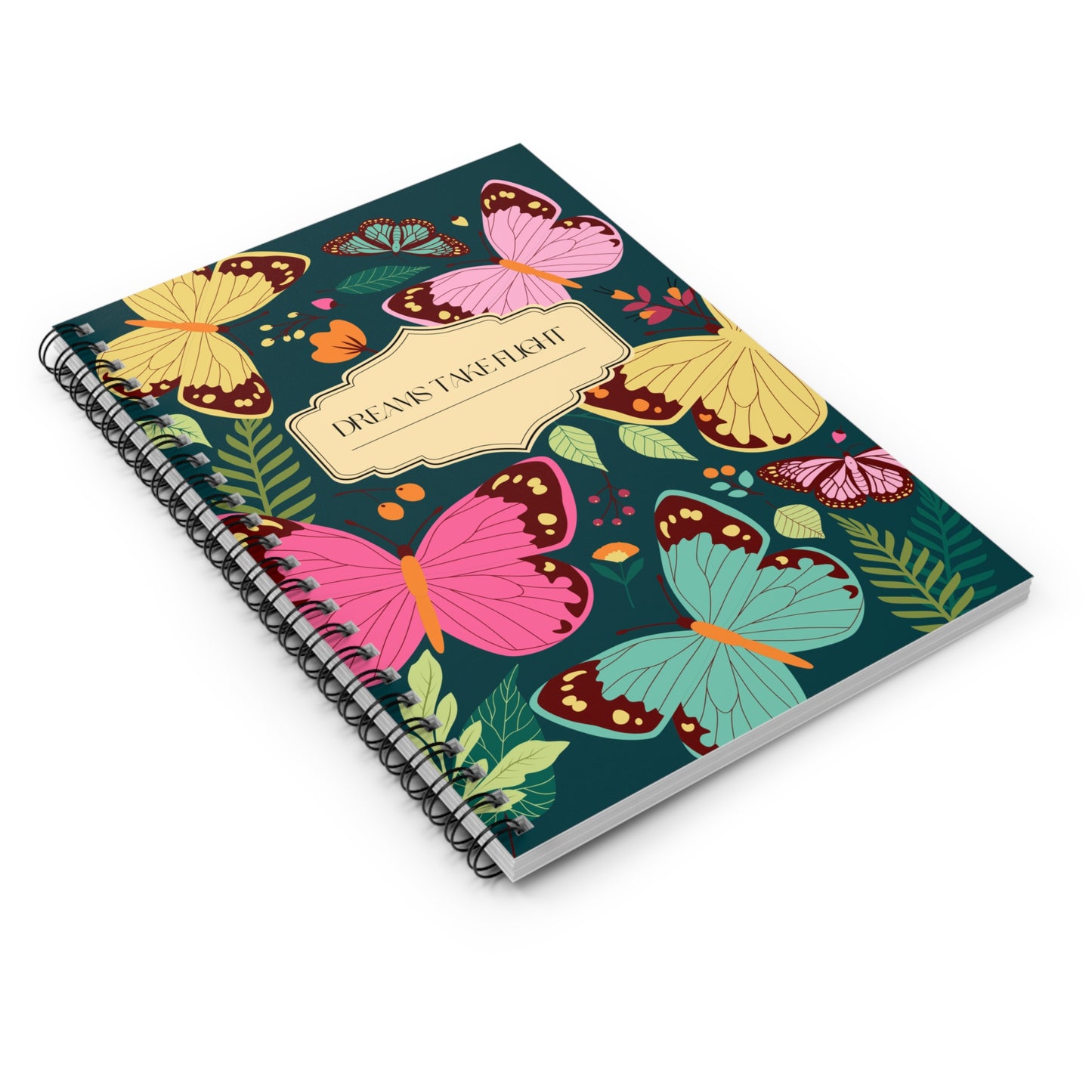 Dreams Take Flight Butterfly Spiral Notebook | Journal for Note-taking, Work, School, Gift, Stationery, Floral Design