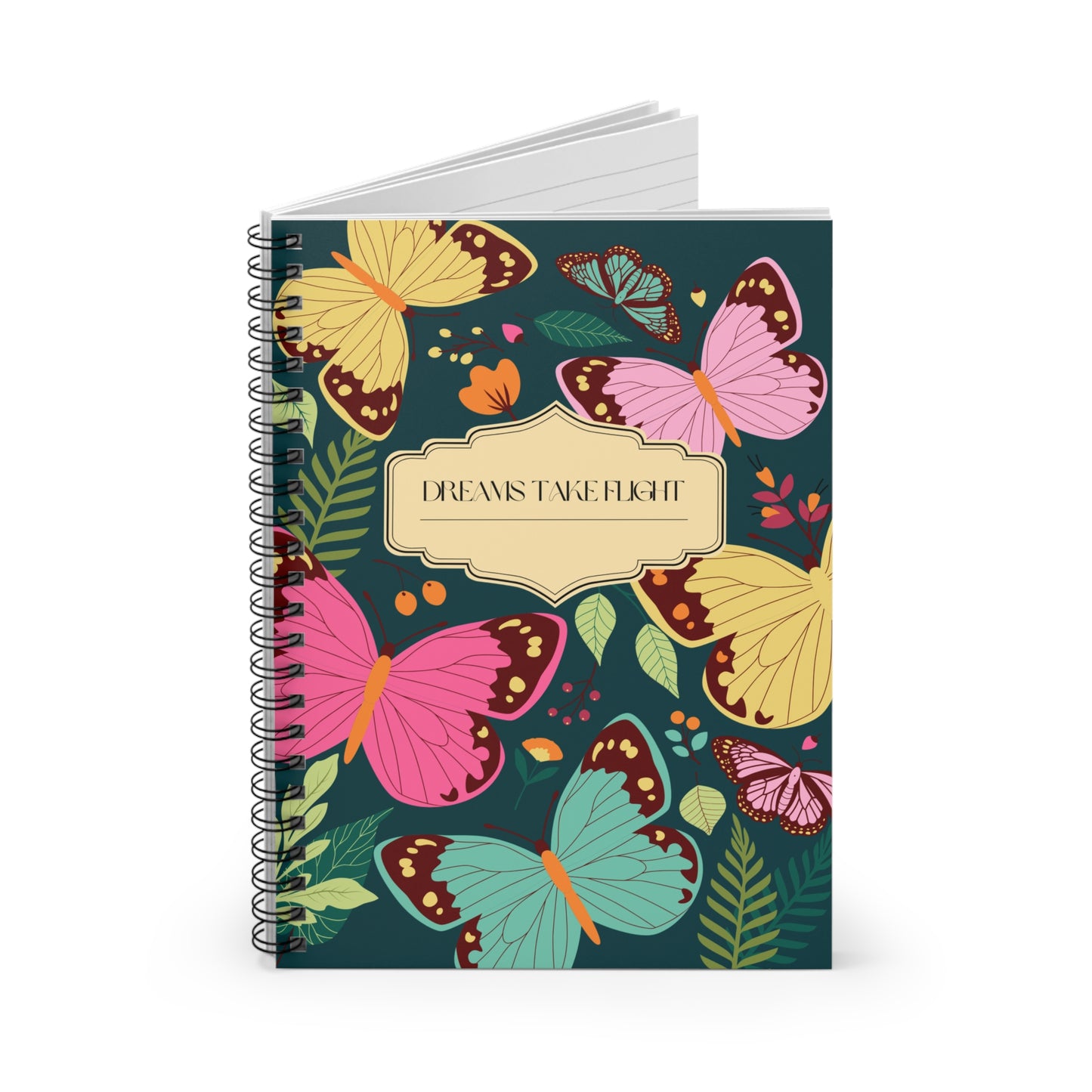 Dreams Take Flight Butterfly Spiral Notebook | Journal for Note-taking, Work, School, Gift, Stationery, Floral Design