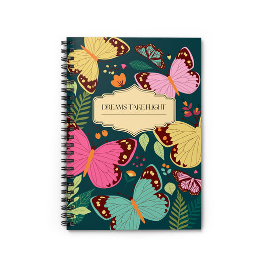 Dreams Take Flight Butterfly Spiral Notebook | Journal for Note-taking, Work, School, Gift, Stationery, Floral Design